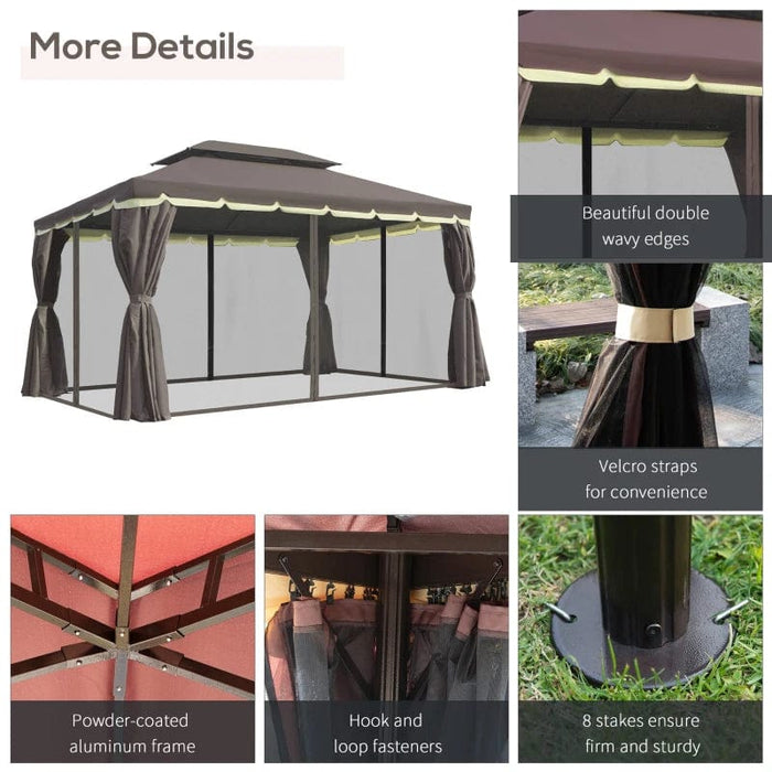 Outsunny 10' x 13' Patio Gazebo, 2-Tier Polyester Roof - 01-0879