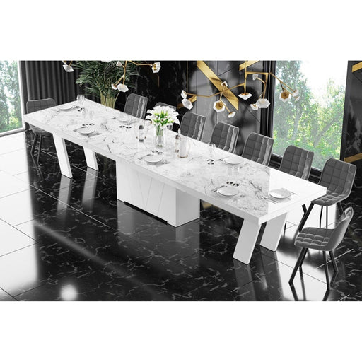 Maxima House Dining Set ALETA 11 pcs. modern glossy Dining Table with 4 self-starting leaves plus 10 chairs - HU0081K-332GR - Backyard Provider