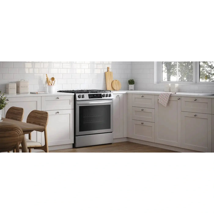 Frigidaire 30" Front Control Gas Range, 5 Burners/Convection Bake in Stainless Steel* - Backyard Provider