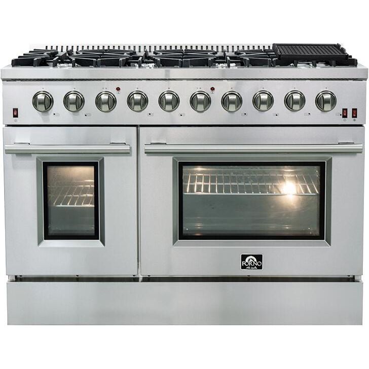 Forno Appliance Package - 48 Inch Gas Range, Range Hood, Refrigerator, Microwave Drawer, Dishwasher, Wine Cooler, AP-FFSGS6244-48-9