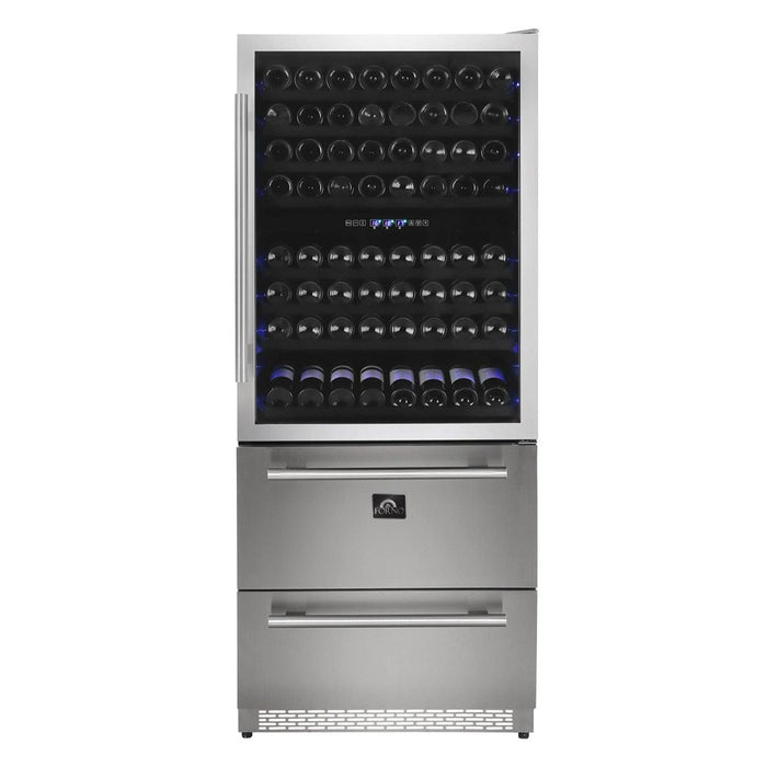 Forno 30 in. 144 Bottle & 200 Can Triple Zone Wine Cooler, FWCDR6661-30S