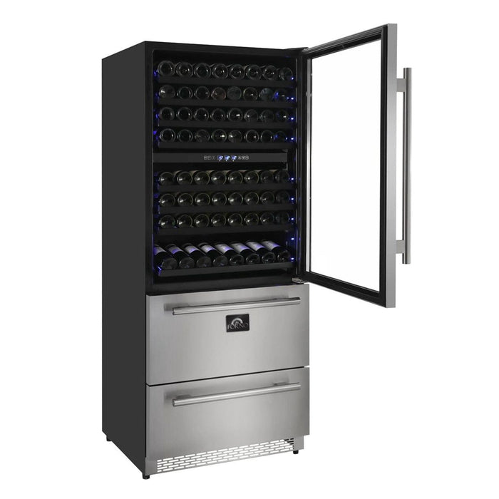Forno 30 in. 144 Bottle & 200 Can Triple Zone Wine Cooler, FWCDR6661-30S