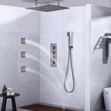 FontanaShowers Ceiling Shower Set Thermostatic Valve Brushed Nickel Wall Mount with Jetspray & Handshower