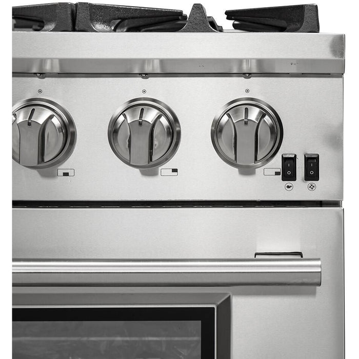 Forno Appliance Package - 36 Inch Gas Burner/Electric Oven Pro Range, Wall Mount Range Hood, Refrigerator, AP-FFSGS6187-36-W-4
