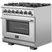Forno Appliace Package - 36 Inch Gas Burner/Electric Oven Pro Range, Wall Mount Range Hood, Refrigerator, Microwave Drawer, Dishwasher, AP-FFSGS6187-36-8