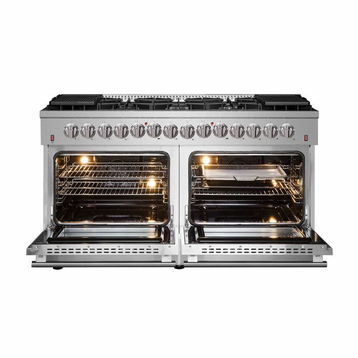 Forno Galiano 60 In. 8.64 cu. ft. Professional Freestanding Dual Fuel Range in Stainless Steel, FFSGS6156-60