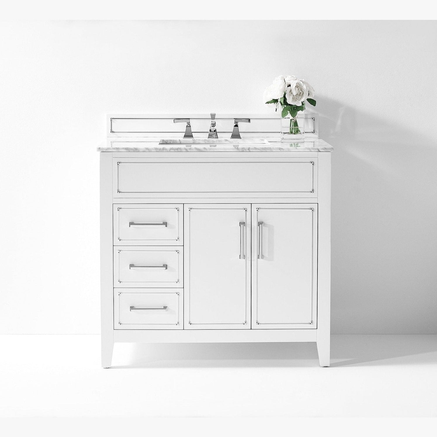 Ancerre Aspen Bathroom Vanity with Sink and Carrara White Marble Top Cabinet Set - VTS-ASPEN-36-W-CW - Backyard Provider