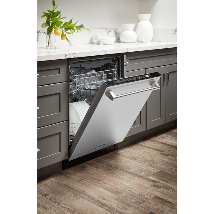 Thor Kitchen Appliance Package - 48 in. Gas Range, Range Hood, Refrigerator, Dishwasher, Microwave Drawer, Wine Cooler, AP-HRG4808U-W-6