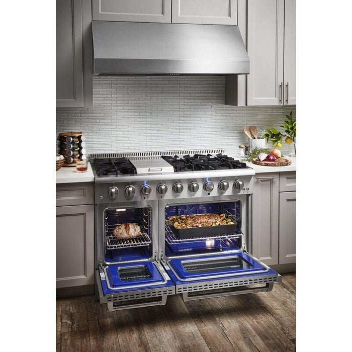 Thor Kitchen Appliance Package - 48 in. Propane Gas Burner/Electric Oven Range, Range Hood, Refrigerator, Dishwasher, AP-HRD4803ULP-3