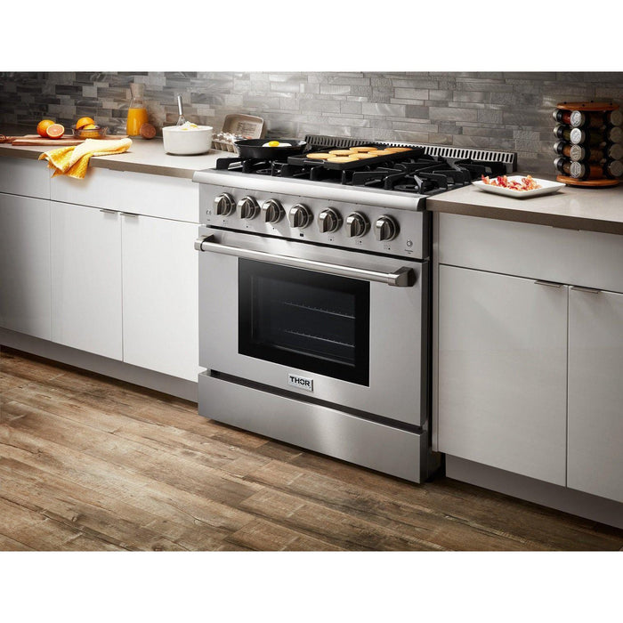 Thor Kitchen 36 in. Natural Gas Range & 36 in. Range Hood Professional Appliance Package, AP-HRG3618U
