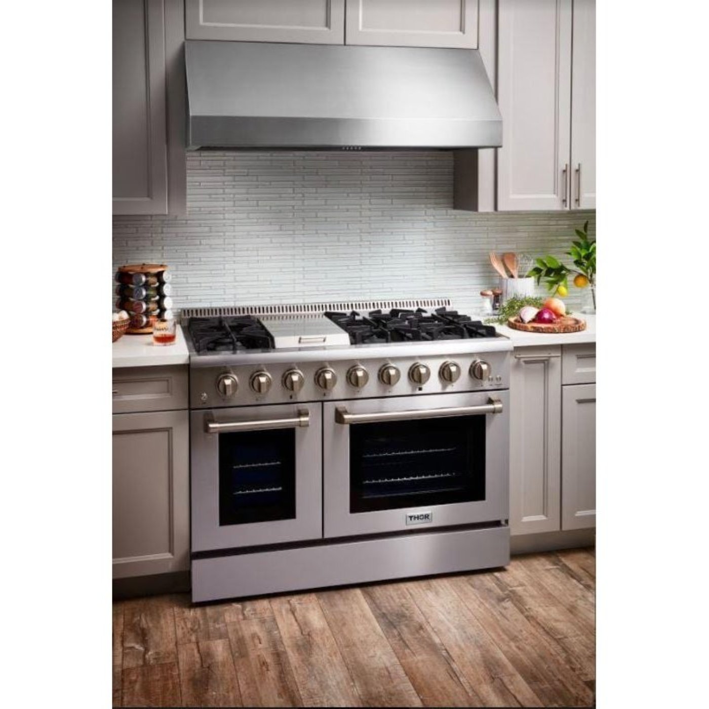 Thor Kitchen Professional Appliance Package 48 in. Propane Gas Range, Range Hood, Refrigerator, Dishwasher, Microwave Drawer, Wine Cooler, AP-HRG4808ULP-8