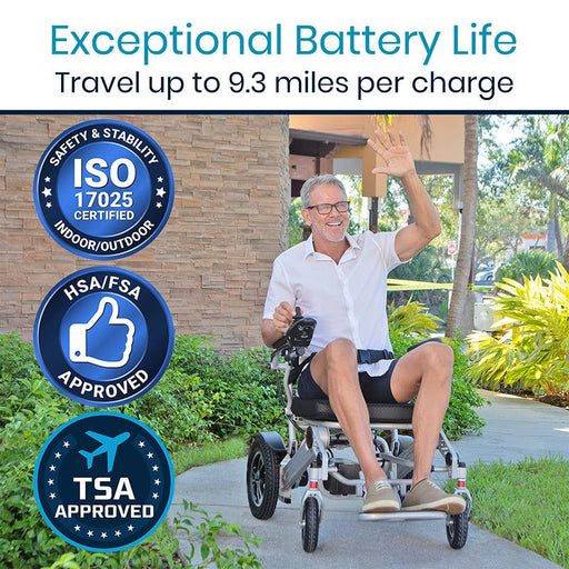 Vive Health Power Wheelchair - Foldable Long Range Transport Aid - Backyard Provider