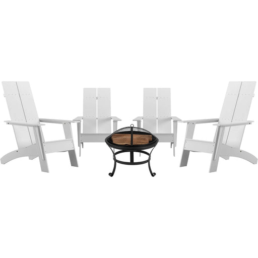 Flash Furniture Finn 4 Piece Rockers with Fire Pit - JJ-C145094-202-WH-GG