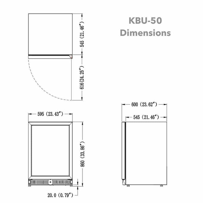 Kings Bottle 48" Glass Door Wine And Beverage Fridge Center Built In - KBU50BW3-FG