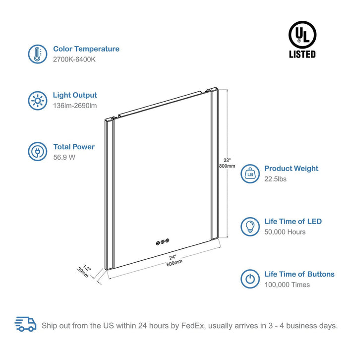 Blossom Binary 24″ LED Mirror - LED M5 2432 CH - Backyard Provider