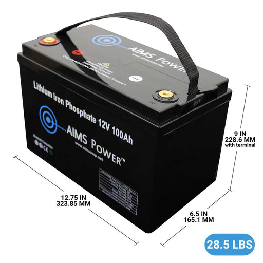 Aims Power LiFePO4 12V 100 AH Lithium Battery - Bluetooth