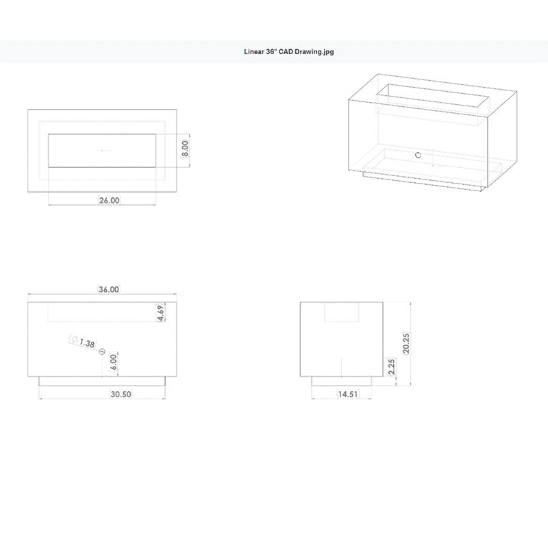 Fire Pit Art Linear 36 Fire Pit -CAD Dimension plan