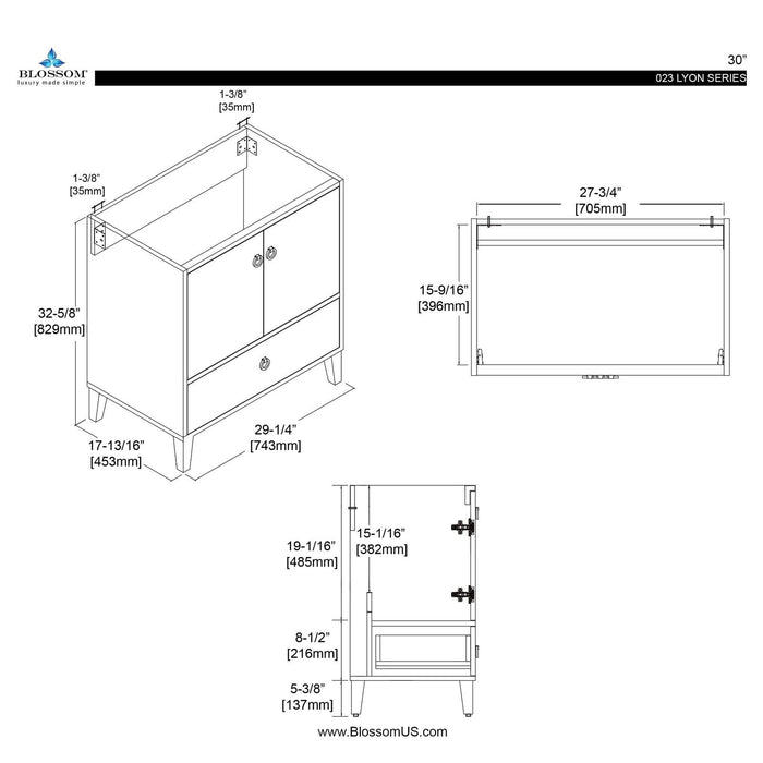 Blossom Lyon 30 Inch Bathroom Vanity - V8023 30 01 - Backyard Provider