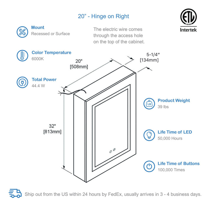 Blossom Vega – 20 Inches LED Medicine Cabinet - MCL4 2032L - Backyard Provider