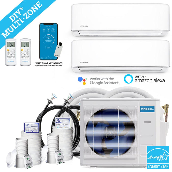 MRCOOL DIY Mini Split - 18,000 BTU 2 Zone Ductless Air Conditioner and Heat Pump with 16 ft. and 25 ft. Install Kit, DIYM218HPW00C01