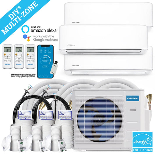 MRCOOL DIY Mini Split - 30,000 BTU 3 Zone Ductless Air Conditioner and Heat Pump with 25 ft. Install Kit, DIYM327HPW01C28