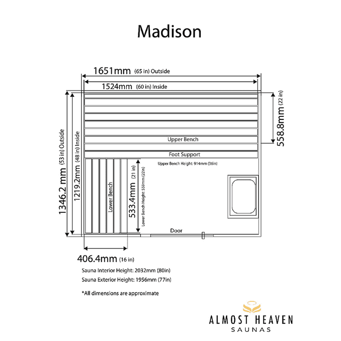 Almost Heaven Madison 2-3-Person Indoor Sauna