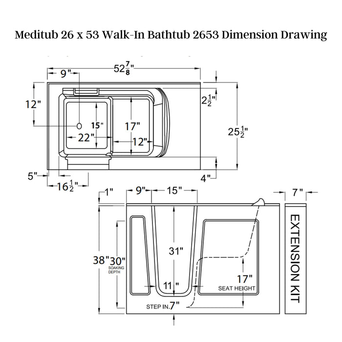 Meditub 26 x 53 Walk-In Bathtub 2653 - Backyard Provider
