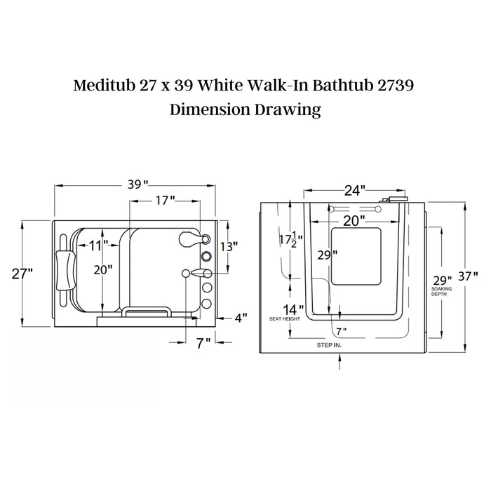 Meditub 27 x 39 White Walk-In Bathtub 2739 - Backyard Provider
