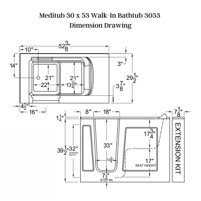 Meditub 30 x 53 Walk-In Bathtub 3053 - Backyard Provider