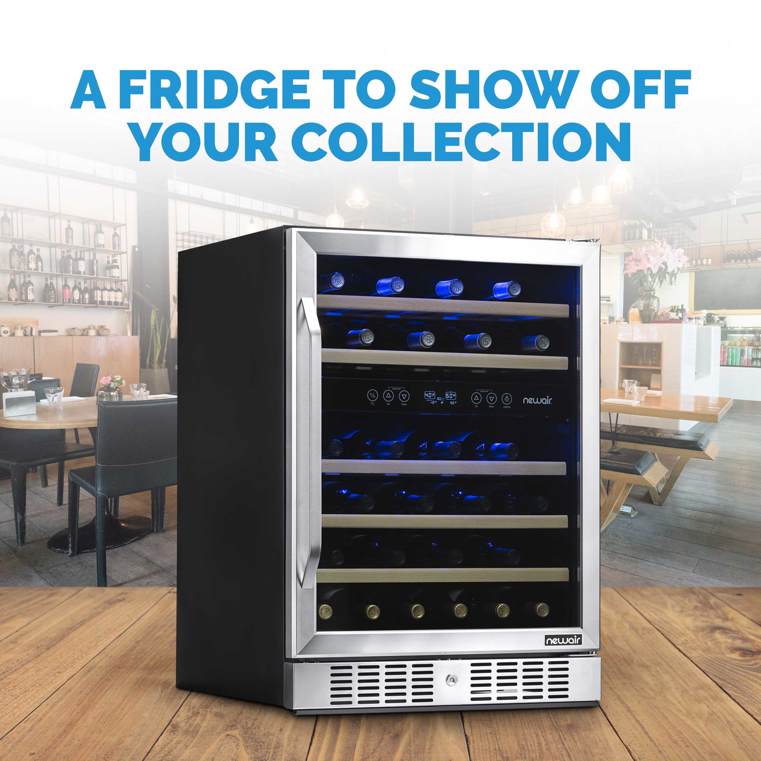 Newair - 24” 46-Bottle Dual-Zone Built-in/Freestanding Wine Cooler AWR-460DB - Stainless Steel w/ Beech Wood Shelves