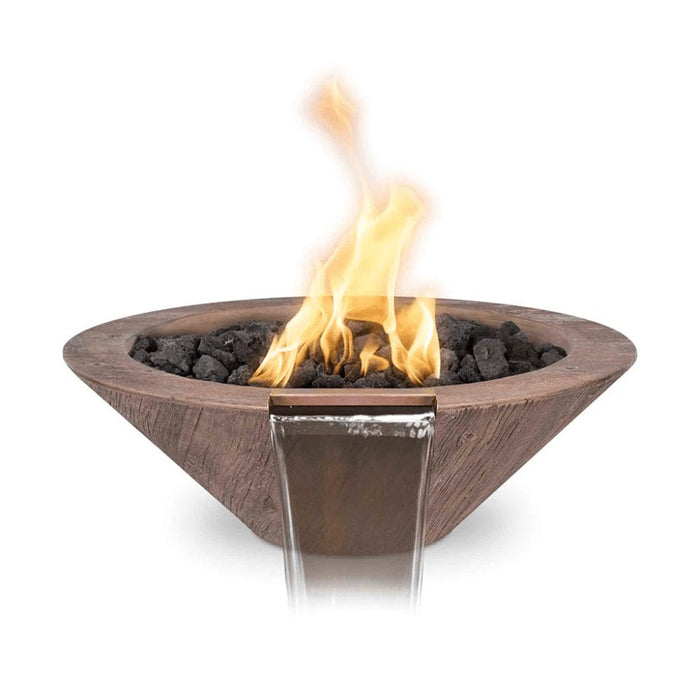 The Outdoor Plus OPT-RWGFW Cazo Round Wood Grain Concrete Fire and Water Bowl, 24-Inch