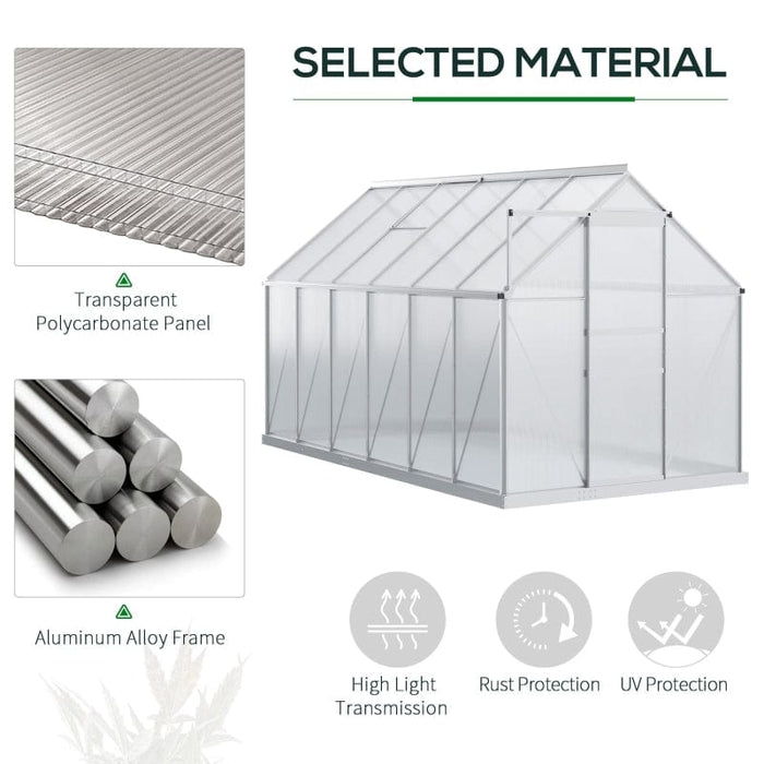 Outsunny 12' x 6' Aluminum Greenhouse, Polycarbonate Walk-in Garden Greenhouse - 845-540V02SR