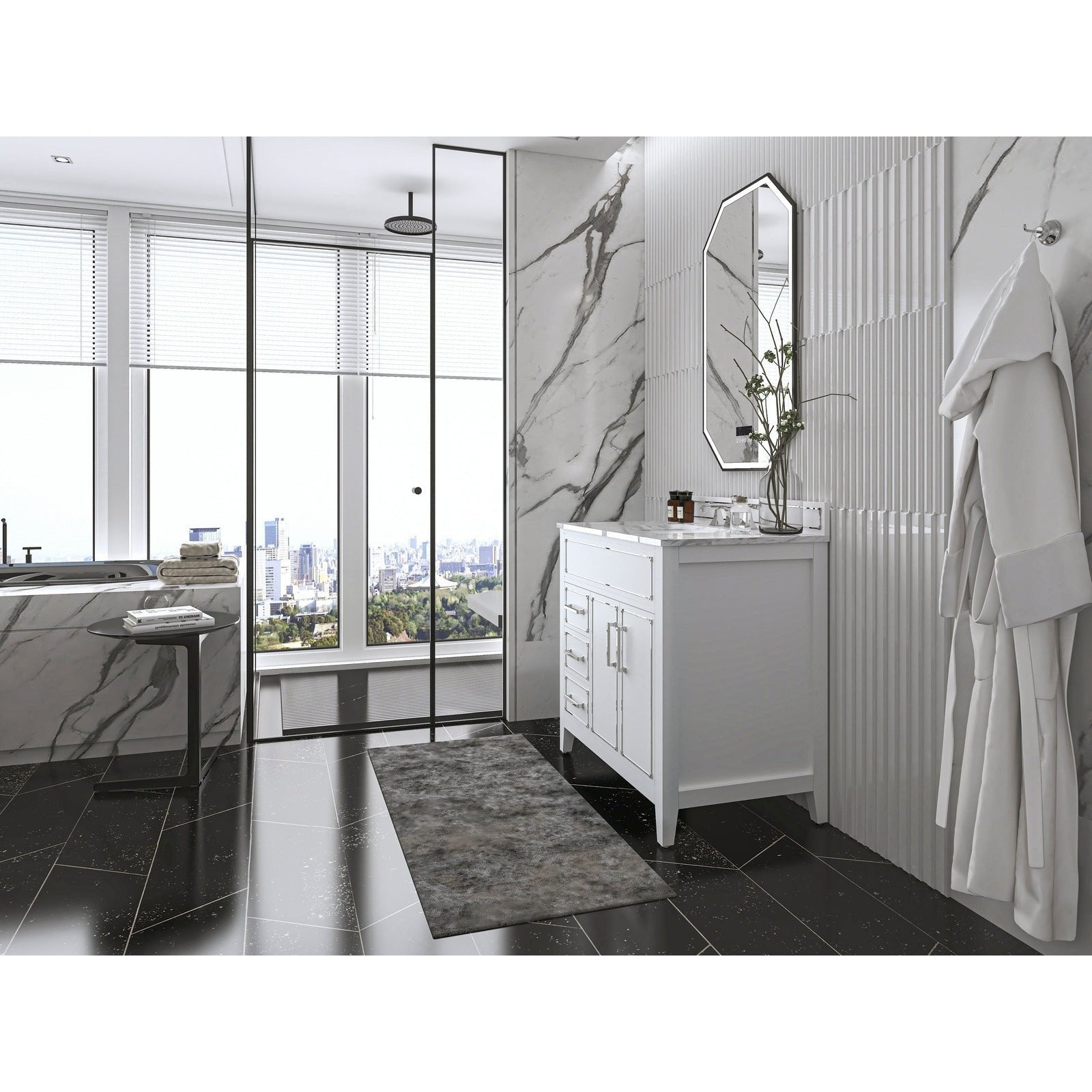 Ancerre Aspen Bathroom Vanity with Sink and Carrara White Marble Top Cabinet Set - VTS-ASPEN-36-W-CW - Backyard Provider