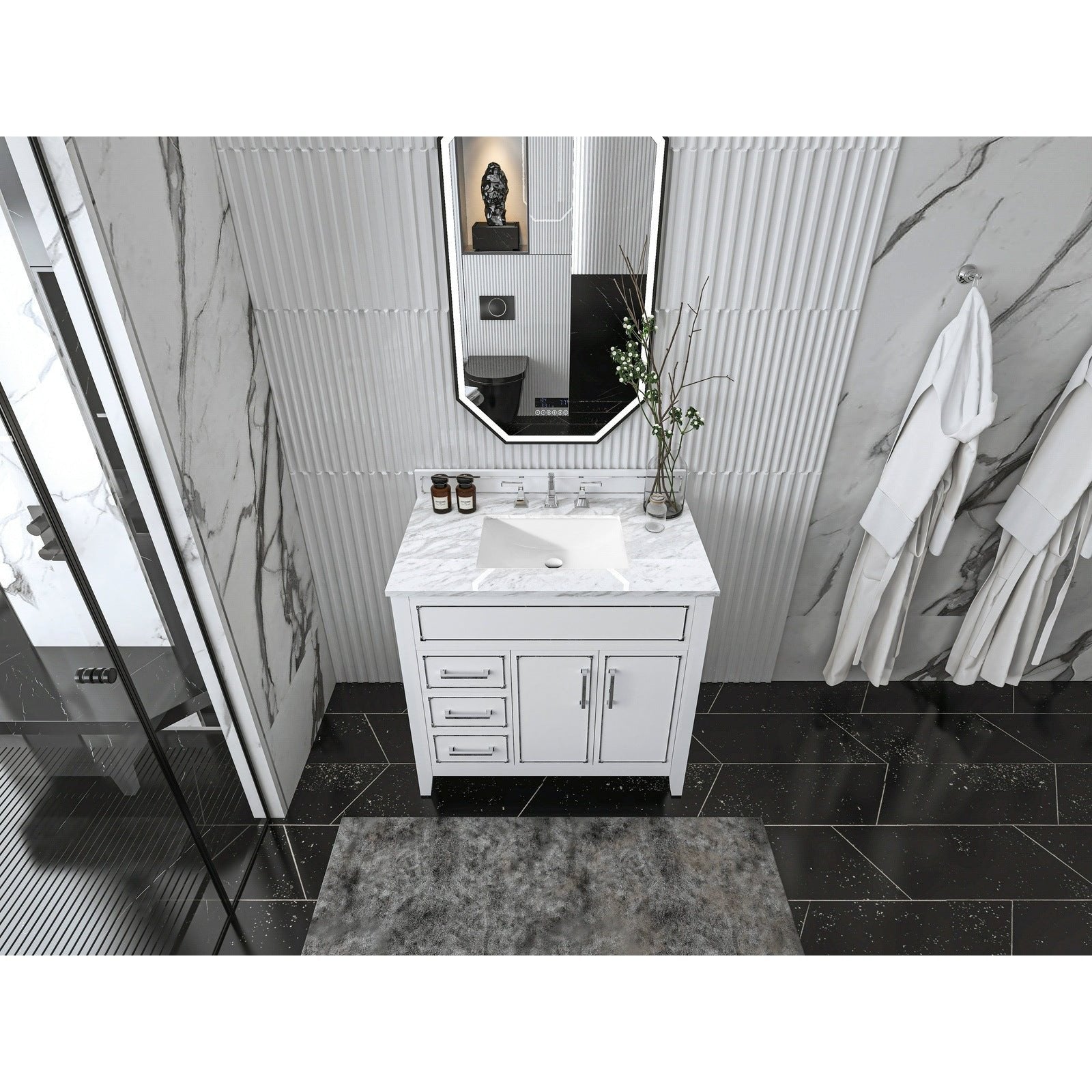 Ancerre Aspen Bathroom Vanity with Sink and Carrara White Marble Top Cabinet Set - VTS-ASPEN-36-W-CW - Backyard Provider