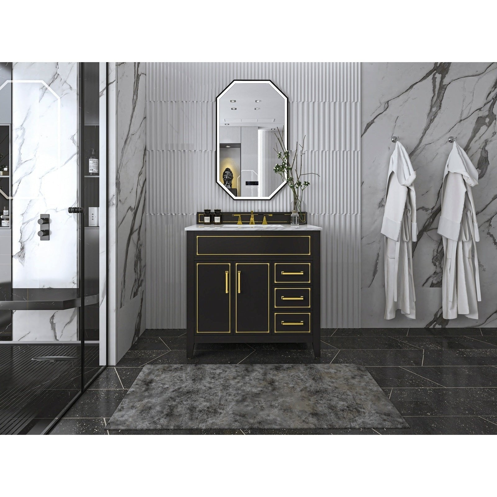 Ancerre Aspen Bathroom Vanity with Sink and Carrara White Marble Top Cabinet Set - VTS-ASPEN-36-W-CW - Backyard Provider