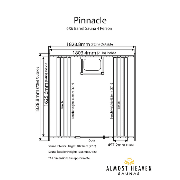 Almost Heaven Pinnacle 4-Person Standard Barrel Sauna