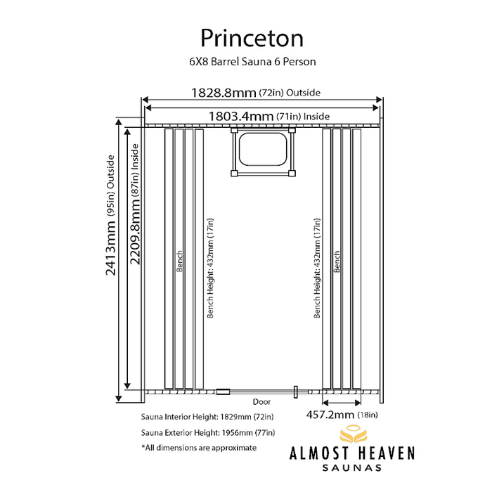 Almost Heaven Princeton 6 Person Standard Barrel Sauna