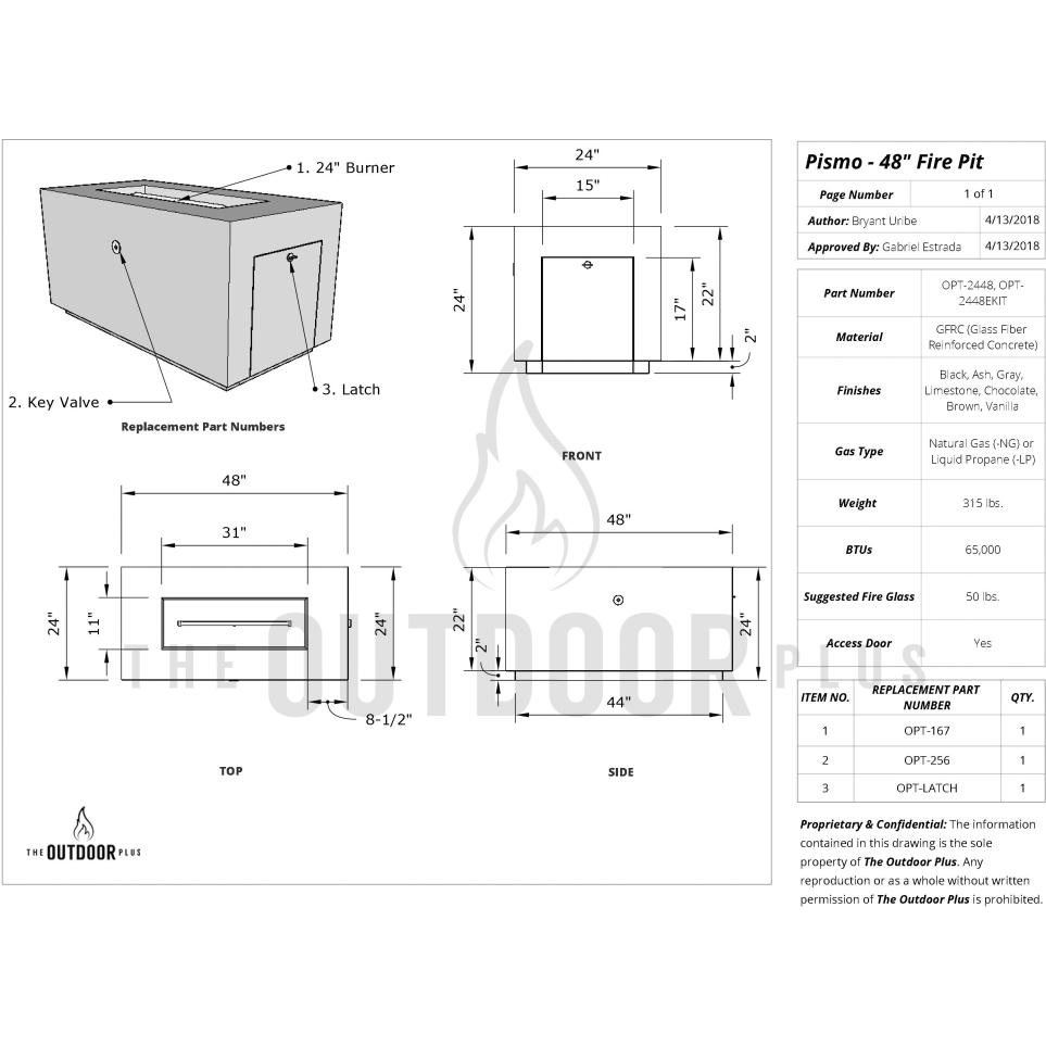 48" Pismo Concrete Fire Pit Diagram