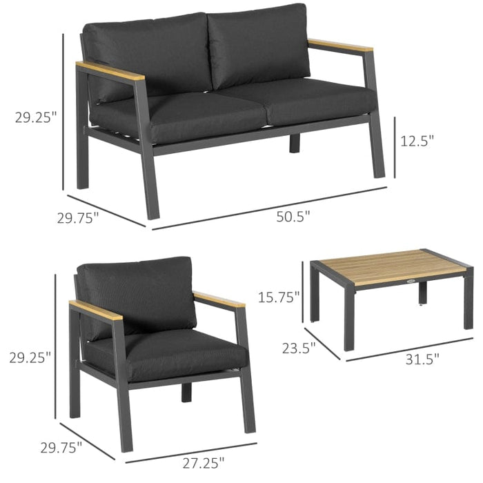 Outsunny 4 Piece Patio Furniture Set Aluminium Conversation Set -84B-783