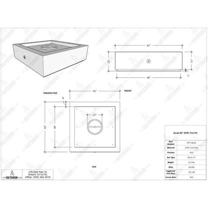 42" Quad Concrete Fire Pit Specifications