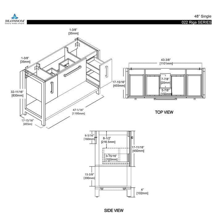 Blossom Riga 48 Inch Bathroom Vanity – Double Sinks - V8022 48 01D - Backyard Provider