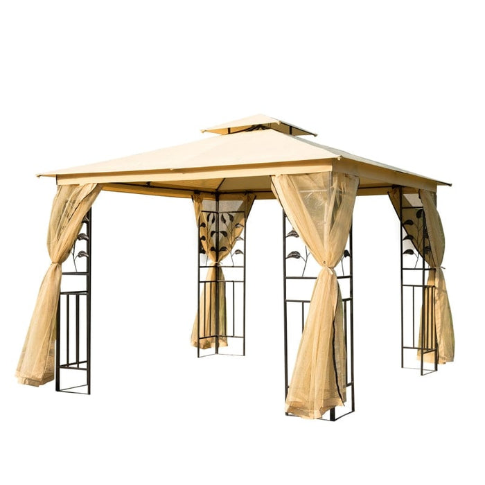 Outsunny 10' x 10' Outdoor Patio Gazebo Canopy with 2-Tier Polyester Roof - 01-0874