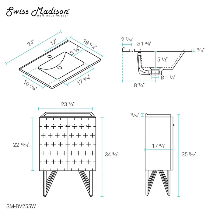 Swiss Madison Annecy 24" Bathroom Vanity in Galaxy White - SM-BV255W - Backyard Provider