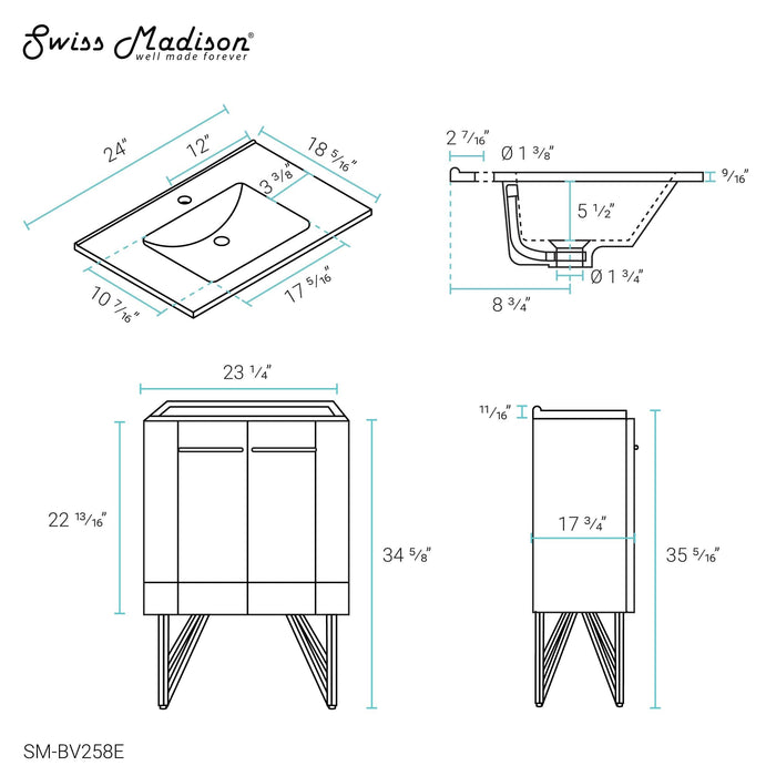 Swiss Madison Annecy 24" Bathroom Vanity in Cinder Purple - SM-BV258E - Backyard Provider