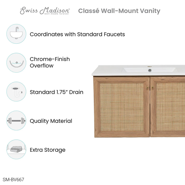 Swiss Madison Classé 36" Wall-Mounted Bathroom Vanity in Oak - SM-BV667 - Backyard Provider