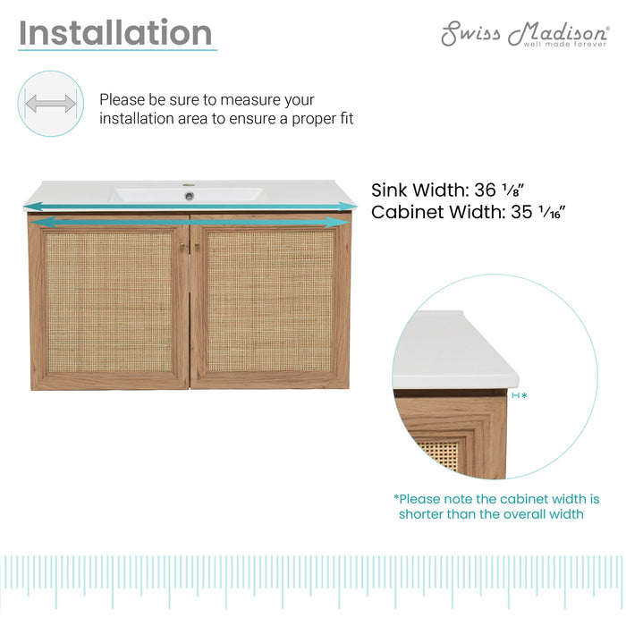 Swiss Madison Classé 36" Wall-Mounted Bathroom Vanity in Oak - SM-BV667 - Backyard Provider