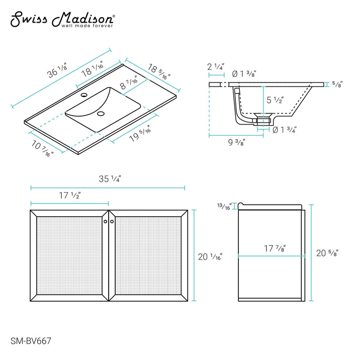 Swiss Madison Classé 36" Wall-Mounted Bathroom Vanity in Oak - SM-BV667 - Backyard Provider