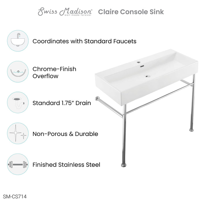 Swiss Madison Claire 40" Console Sink White Basin Chrome Legs - SM-CS714 - Backyard Provider