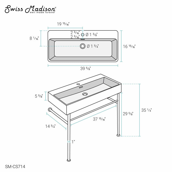 Swiss Madison Claire 40" Console Sink White Basin Chrome Legs - SM-CS714 - Backyard Provider