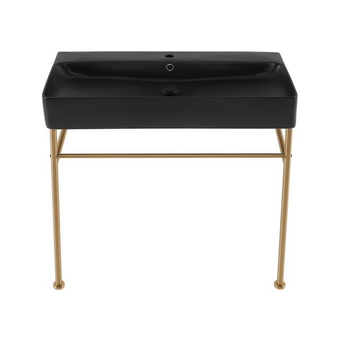 Swiss Madison Carre 36 Ceramic Console Sink Matte Black Basin Brushed Gold Legs - SM-CS753BG - Backyard Provider